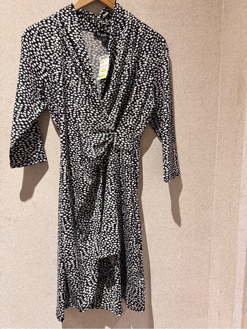 S.L. Fashions Black and White Polka Dot Wrap Dress